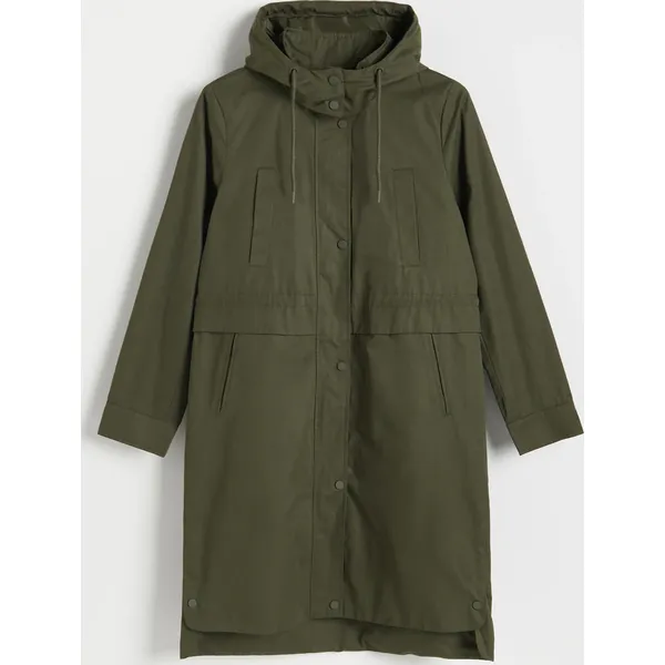Parka z kapturem - Khaki. Brązowe płaszcze Reserved, bez wzorów, z kapturem. Za 199.99 zł.