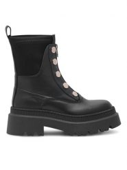 Eva Minge Botki FARO-01 Czarny. Czarne botki Eva Minge, bez wzorów, ze skóry, bez obcasa, na płaskiej podeszwie, bez zapięcia. Za 479.00 zł.
