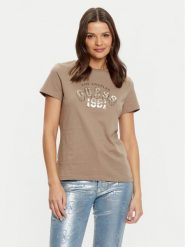 Guess T-Shirt V5RI06 I3Z14 Brązowy Regular Fit. Brązowe t-shirty Guess, s, z aplikacjami, z bawełny, bez kołnierzyka, bez ramiączek. Za 119.99 zł.
