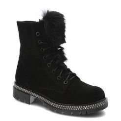 Czarne Botki Pollonus Skórzane Ocieplane Buty Damskie. Czarne botki Pollonus, z aplikacjami, z weluru, bez obcasa, na obcasie, bez zapięcia. Za 329.00 zł.