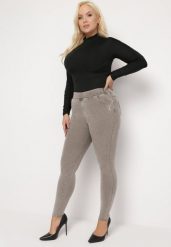 Beżowe Spodnie Skinny z Wysokim Stanem Naravatte. Brązowe jeansy Born2be, l, bez wzorów, z jeansu, z podwyższonym stanem. Za 79.99 zł.