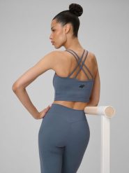 4F Crop-top do jogi szybkoschnący damski - fioletowy XL. Fioletowe topy 4f, xl, bez wzorów, ze skóry, bez kołnierzyka, bez ramiączek. Za 119.99 zł.