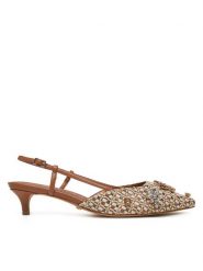 Guess Sandały FLPJSN FAB03 Brązowy. Brązowe sandały Guess, z aplikacjami, ze skóry, bez obcasa, na szpilce, bez zapięcia. Za 755.00 zł.