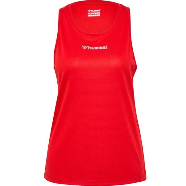 Damski tank top Hummel. Czerwone topy Hummel, bez wzorów, z materiału, sportowe, bez kołnierzyka, bez ramiączek. Za 100.00 zł.