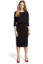 Sukienka elegancka midi kimonowa góra i dopasowany dół czarna. Czarne sukienki MOE, do pracy, xl, bez wzorów, biznesowe, bez kołnierzyka, bez ramiączek, midi, dopasowane. Za 289.00 zł.