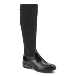 Czarne Kozaki Simen Damskie Eleganckie Buty Zimowe. Czarne kozaki Simen, na jesień, bez wzorów, ze skóry, eleganckie, bez obcasa, na obcasie, bez zapięcia. Za 409.00 zł.