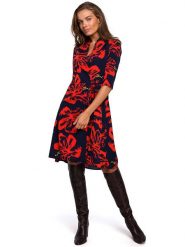 Stylove Sukienka w kolorze granatowo-czerwonym rozmiar: M. Czerwone sukienki Stylove, m, bez wzorów, bez kołnierzyka, bez ramiączek, midi, rozkloszowane. Za 207.88 zł.