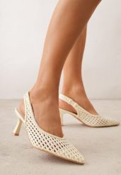 Żółte Ażurowe Czółenka z Plecionki na Szpilce z Odkrytą Piętą Akisishia. Żółte czółenka Born2be, w ażurowe wzory, boho, bez obcasa, na szpilce, bez zapięcia. Za 119.99 zł.