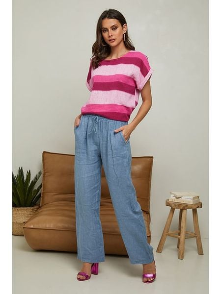 Fleur de Lin Lniane spodnie "Garancel" w kolorze błękitnym rozmiar: M. Niebieskie spodnie materiałowe Fleur de Lin, bez wzorów, ze lnu. Za 149.95 zł.