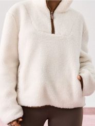 Bluza sherpa - kremowy. Białe bluzy bez kaptura Sinsay, l, bez wzorów, bez kaptura. Za 59.99 zł.