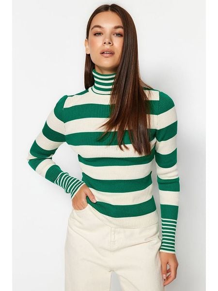 Trendyol Golf w kolorze biało-zielonym rozmiar: M. Białe swetry Trendyol, m, bez wzorów, bez ramiączek. Za 61.45 zł.