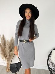 Szara Sweterkowa Tunika z Golfem 8804-182-F. Szare tuniki ModnaKiecka.pl, l, bez wzorów, z elastanu, eleganckie, z asymetrycznym kołnierzem, bez ramiączek. Za 69.99 zł.