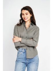 ASSUILI Lniana koszula w kolorze khaki rozmiar: 34. Brązowe koszule Assuili, bez wzorów, ze lnu, bez kołnierzyka, bez ramiączek. Za 173.99 zł.