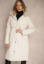 Jasnobeżowa Długa Kurtka o Fasonie Parki z Futerkiem Edelais. Brązowe kurtki Renee, l, bez wzorów, z jeansu, eleganckie. W wyprzedaży za 206.49 zł.
