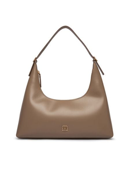 Calvin Klein Torebka Emblem Hw Lthr Shoulder Bag LV04F3262G Beżowy. Brązowe torebki klasyczne Calvin Klein, bez wzorów, ze skóry, bez dodatków. Za 949.99 zł.