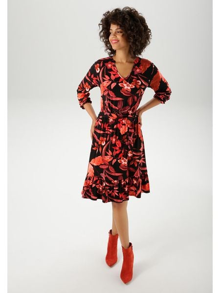 Aniston Sukienka w kolorze czarno-czerwonym rozmiar: 38. Czarne sukienki Aniston, bez wzorów, z tkaniny, bez kołnierzyka, bez ramiączek, midi. Za 74.28 zł.