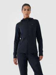 4F Bluza treningowa slim szybkoschnąca damska - czarna XL. Czarne bluzy z kapturem 4f, xl, bez wzorów, z dzianiny, z kapturem, na fitness i siłownię. Za 199.99 zł.