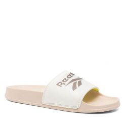 Klapki Reebok. Białe klapki Reebok, bez wzorów, sportowe, bez obcasa, bez zapięcia. Za 89.99 zł.