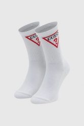 GUESS Białe damskie sportowe skarpetki Ellen. Białe skarpetki Guess, z aplikacjami, z dzianiny. W wyprzedaży za 24.99 zł.