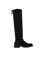 DeeZee Kozaki 001-1-BLACK SU Czarny. Czarne kozaki DeeZee, bez wzorów, z materiału, bez obcasa, na płaskiej podeszwie, bez zapięcia. Za 199.99 zł.