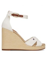 Tommy Hilfiger Sandały Flag High Wedge Espad Crisscross FW0FW08661 Écru. Sandały Tommy Hilfiger, bez wzorów, z materiału, bez obcasa, na koturnie, bez zapięcia. Za 269.99 zł.