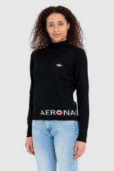 AERONAUTICA MILITARE Czarny sweter damski z domieszką kaszmiru. Czarne swetry Aeronautica Militare, s, bez wzorów, z kaszmiru, bez ramiączek. W wyprzedaży za 459.99 zł.