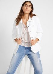 Kurtka jeansowa. Białe kurtki bonprix, bez wzorów, z jeansu, bez kaptura. Za 169.99 zł.