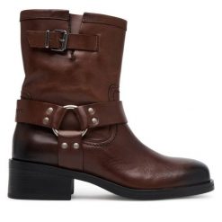 Botki Tommy Jeans. Brązowe botki Tommy Jeans, bez wzorów, z jeansu, bez obcasa, na płaskiej podeszwie, bez zapięcia. Za 629.99 zł.
