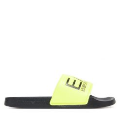 Klapki EA7 Emporio Armani. Żółte klapki EA7 Emporio Armani, bez wzorów, bez obcasa, bez zapięcia. Za 149.99 zł.