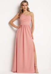 Różowa Elegancka Rozkloszowana Sukienka na Jedno Ramię Wistlia. Czerwone sukienki Born2be, na imprezę, l, bez wzorów, eleganckie, z asymetrycznym kołnierzem, bez ramiączek, maxi, asymetryczne. W wyprzedaży za 110.49 zł.