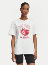Guess T-Shirt V6GI14 K2981 Biały Relaxed Fit. Białe t-shirty Guess, l, z aplikacjami, z bawełny, bez kołnierzyka, bez ramiączek. Za 174.99 zł.