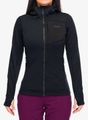 Bluza rozpinana damska Rab Superflux Hoody. Czarne bluzy RAB, m, bez wzorów, z materiału, bez ramiączek, z kapturem. Za 401.49 zł.