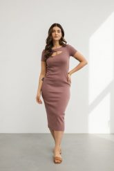 SUKIENKA SONIA KONIAK L - Flawless. Sukienki Flawless, l, bez wzorów, z bawełny, sportowe, bez kołnierzyka, moda ciążowa, bez ramiączek, midi, dopasowane. Za 145.00 zł.