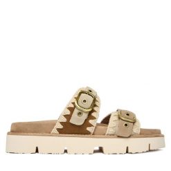 Klapki Mou. Brązowe klapki Mou, bez wzorów, bez obcasa, bez zapięcia. Za 899.99 zł.