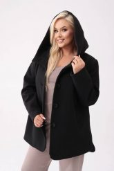 Czarna kurtka Carla z kapturem wykonana z flauszu o strukturze wafelka PLUS SIZE XXL OVERSIZE. Czarne kurtki Moda Size Plus Iwanek, na jesień, plus size, bez wzorów, z materiału, eleganckie, z kapturem. W wyprzedaży za 339.90 zł.