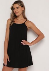 Czarna Wiskozowa Sukienka na Regulowanych Ramiączkach Ulantia. Czarne sukienki Born2be, na co dzień, m, bez wzorów, z wiskozy, eleganckie, bez kołnierzyka, bez ramiączek, mini. W wyprzedaży za 38.24 zł.