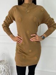 Brązowa Tunika w Grochy 8959-520-A. Brązowe tuniki ModnaKiecka.pl, l, bez wzorów, z elastanu, bez kołnierzyka, bez ramiączek. Za 109.99 zł.
