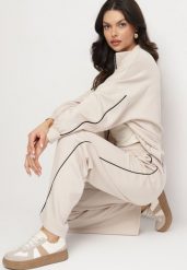 Jasnobeżowy Komplet Dresowy z Wiskozą w Stylu Retro Bluza i Szerokie Spodnie Lavriz. Brązowe bluzy Born2be, bez wzorów, z dresówki, klasyczne, bez ramiączek, bez kaptura. W wyprzedaży za 169.99 zł.