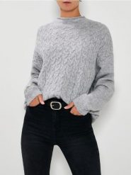 Sweter damski z warkoczowym splotem - szary. Szare swetry Sinsay, l, bez wzorów, ze splotem, bez ramiączek. Za 59.99 zł.