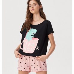 Dwuczęściowa piżama Tea Rex - Czarny. Czarne piżamy Sinsay, l, bez wzorów, bez kołnierzyka, bez ramiączek. Za 39.99 zł.