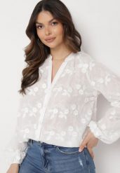Biała Koszula z Haftowanej Tkaniny z Guzikami Blariana. Białe koszule Born2be, l, bez wzorów, z tkaniny, eleganckie, bez kołnierzyka, bez ramiączek. W wyprzedaży za 110.49 zł.