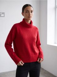 Sweter z golfem - czerwony. Czerwone swetry Sinsay, l, bez wzorów, bez ramiączek. Za 49.99 zł.