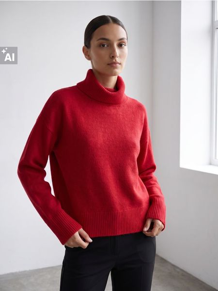 Sweter z golfem - czerwony. Czerwone swetry Sinsay, l, bez wzorów, bez ramiączek. Za 49.99 zł.