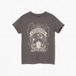 T-shirt oversize z nadrukiem - Szary. Szare t-shirty Cropp, l, bez wzorów, z bawełny, bez kołnierzyka, bez ramiączek. Za 49.99 zł.