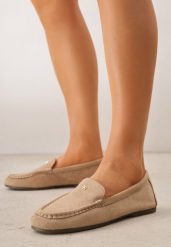 Beżowe Mokasyny VICES z Wkładką ze Skóry Naturalnej i Metalicznym Elementem Alcimene. Brązowe mokasyny Renee, bez wzorów, z materiału, z okrągłym noskiem. Za 89.99 zł.