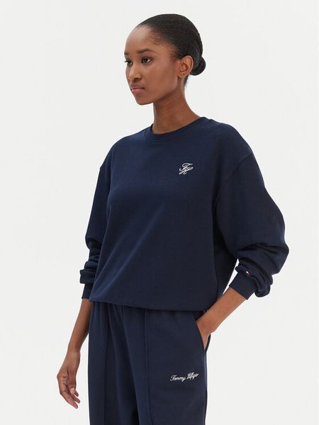Tommy Hilfiger Bluza Script WW0WW49418 Granatowy Regular Fit. Niebieskie bluzy Tommy Hilfiger, xl, bez wzorów, z bawełny, bez kaptura. Za 265.99 zł.