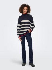 ONLY Sweter w kolorze granatowo-biało-czerwonym rozmiar: XL. Białe swetry ONLY, xl, bez wzorów, ze splotem, bez ramiączek. Za 144.58 zł.