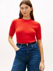 Tommy Hilfiger koszulka z dzianiny Kobiety Bawełna czerwony, L. Czerwone t-shirty sportowe Tommy Hilfiger, l, bez wzorów, z bawełny, bez ramiączek. Za 329.95 zł.