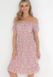 Biało-Czerwona Sukienka Hiszpanka z Bawełny z Gumką w Pasie Viliana. Czerwone sukienki Born2be, na co dzień, l, bez wzorów, z bawełny, eleganckie, bez kołnierzyka, bez ramiączek, midi. Za 79.99 zł.