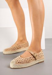 Brązowe Ażurowe Espadryle na Płaskiej Podeszwie z Plecionką Aravithra. Brązowe espadryle Born2be, w ażurowe wzory, z jeansu, eleganckie, bez obcasa, na płaskiej podeszwie. W wyprzedaży za 80.74 zł.